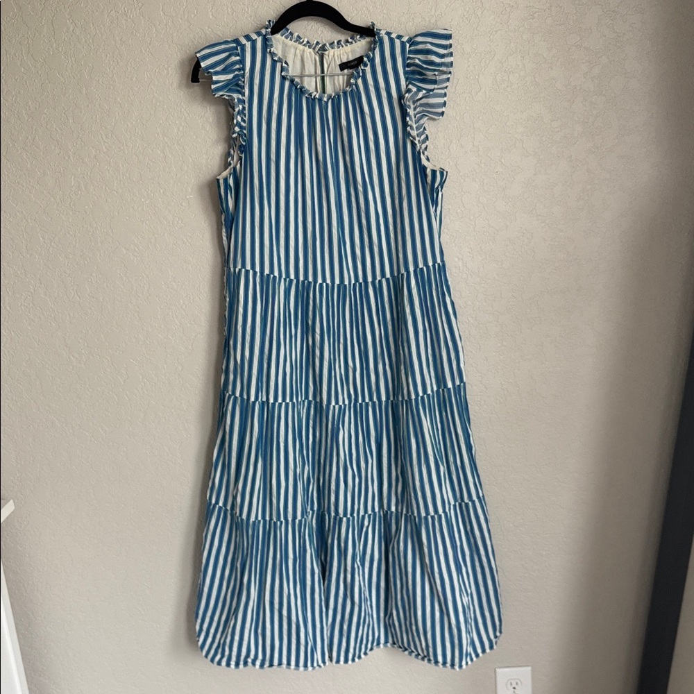 J. Crew Blue and White Striped Tiered Sundress